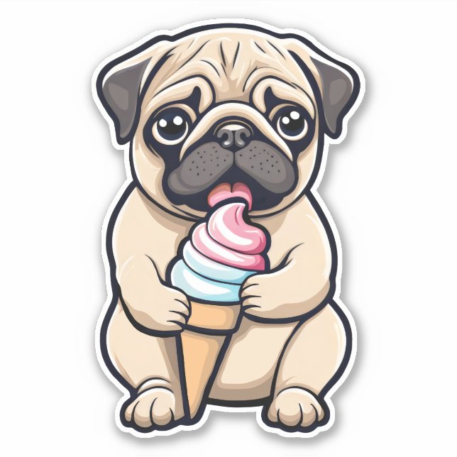 Pug licking ice cream sticker (Front)