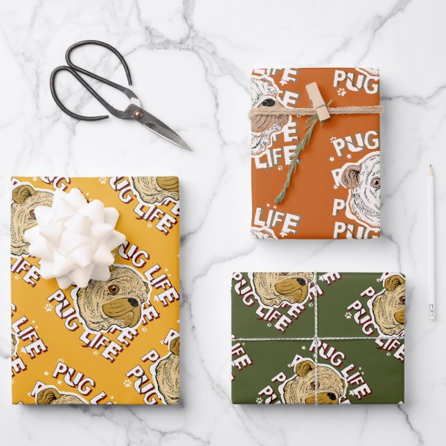 Pug Life Animal Dog Wrapping Paper Sheets (Front)