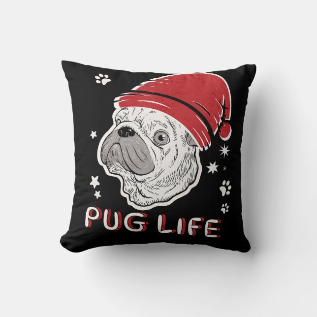 Pug Life Animal Santa Christmas Throw Pillow (Front)