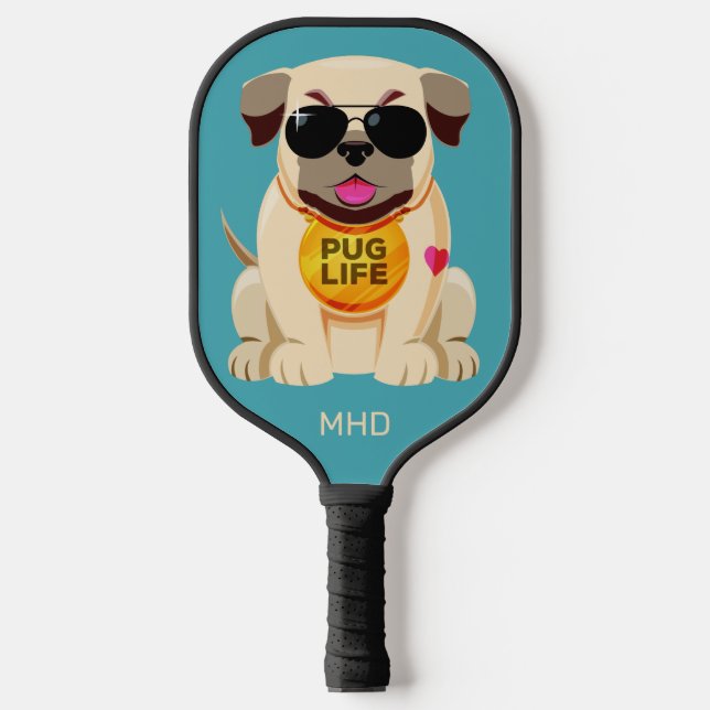 Pug Life custom monogram & color Pickleball Paddle (Front)