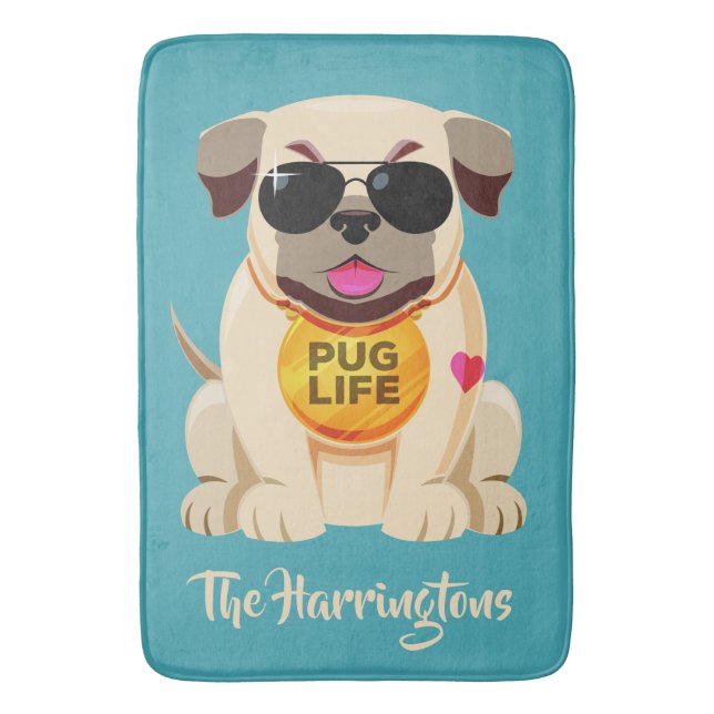 Pug Life custom name & color bath mats (Front Vertical)