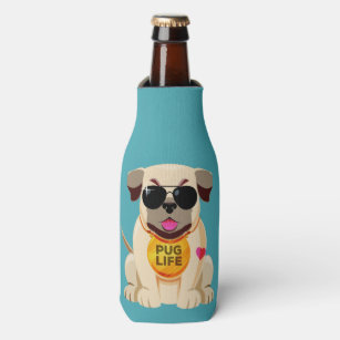 Pug Life custom name & color bottle cooler