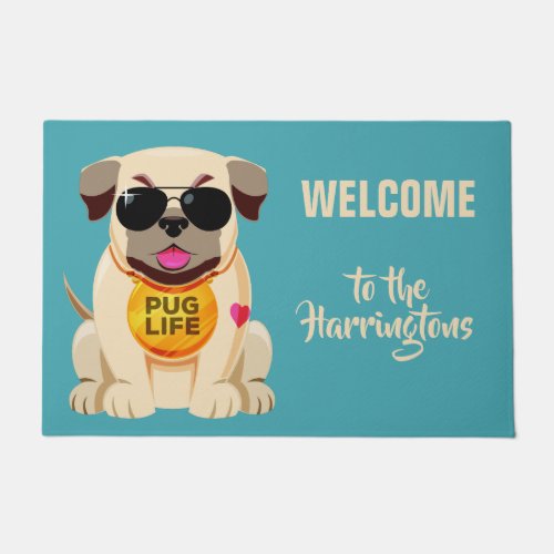 Pug Life custom name  color door mat