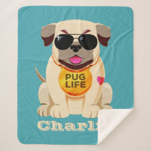 Pug Life custom name & color fleece blankets