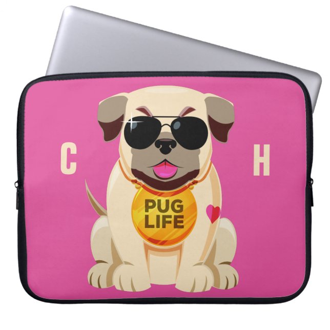 Pug Life custom name & color laptop sleeves (Front)