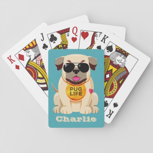Pug Life custom name  color playing cards