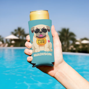 Pug Life custom name & color Seltzer Can Cooler