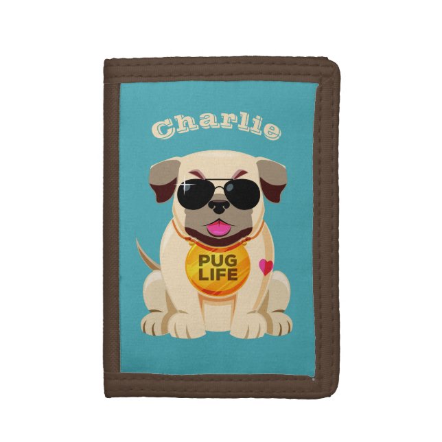 Pug Life custom name & color wallets (Front Vertical)