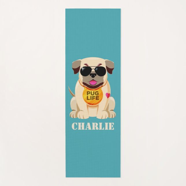 Pug Life custom name & color yoga mat (Front)