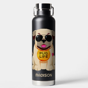 Pug Life custom name Water Bottle