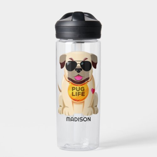Pug Life custom name Water Bottle