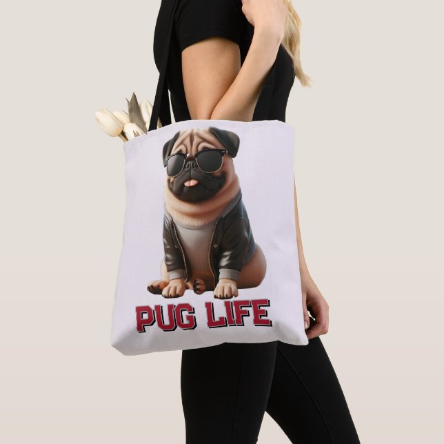 Pug Life Cute Pug Dog Tote Bag (Close Up)
