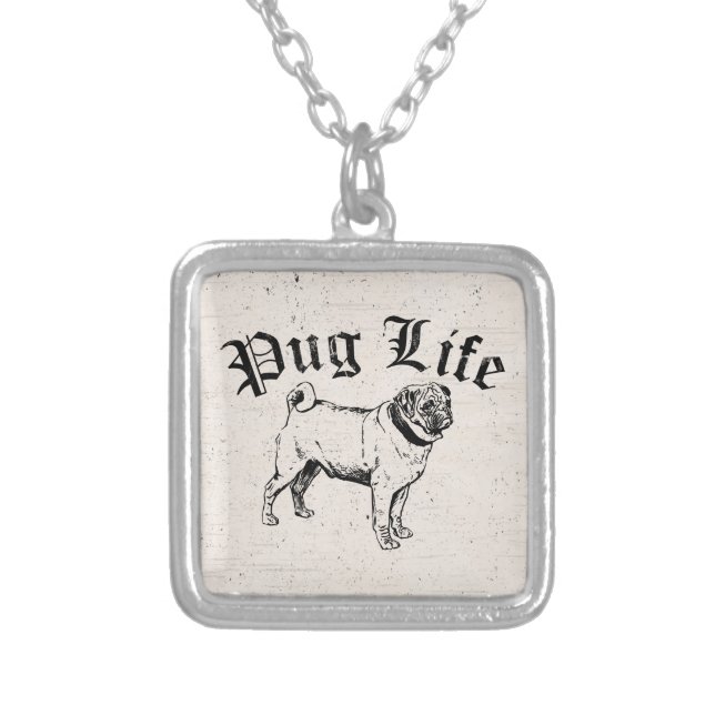 Pug Life Funny Dog Gangster Silver Plated Necklace (Front)