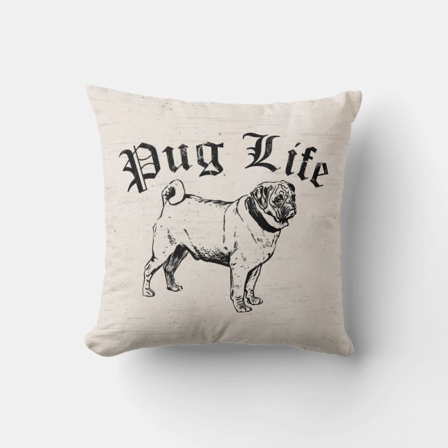 Pug Life Funny Dog Gangster Throw Pillow (Front)