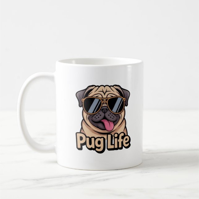 Pug Life Funny Pug Sunglasses Coffee Mug Pug Lover (Left)