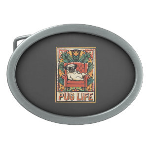 Pug Life Retro Folk Art Dog Belt Buckle