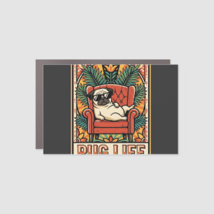 Pug Life Retro Folk Art Dog Car Magnet