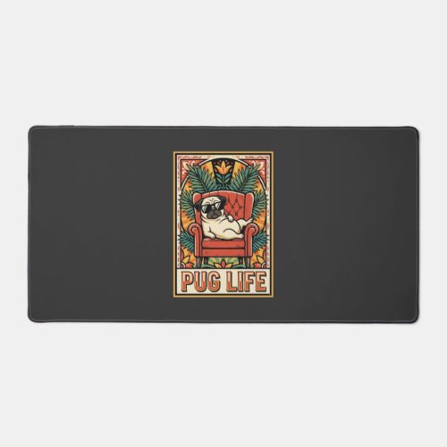 Pug Life Retro Folk Art Dog Desk Mat