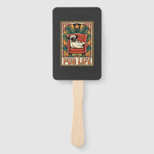 Pug Life Retro Folk Art Dog Hand Fan