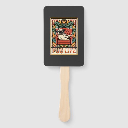 Pug Life Retro Folk Art Dog Hand Fan