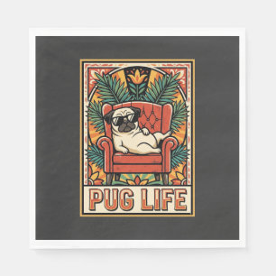 Pug Life Retro Folk Art Dog Napkins