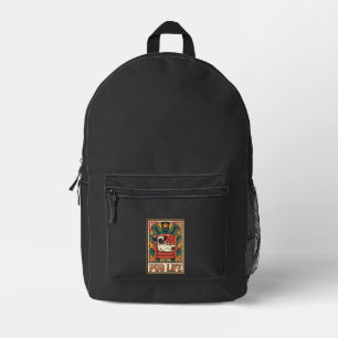 Pug Life Retro Folk Art Dog Printed Backpack