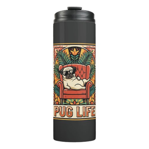 Pug Life Retro Folk Art Dog Thermal Tumbler