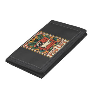 Pug Life Retro Folk Art Dog Trifold Wallet