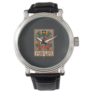 Pug Life Retro Folk Art Dog Watch
