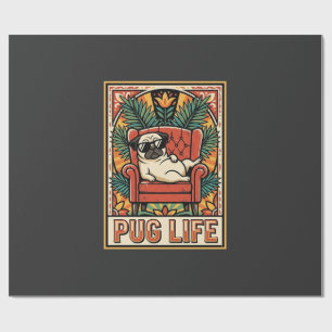 Pug Life Retro Folk Art Dog Wrapping Paper
