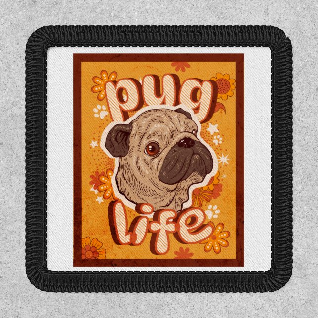 Pug Life Retro, vintage pug, groovy pug Patch (Front)