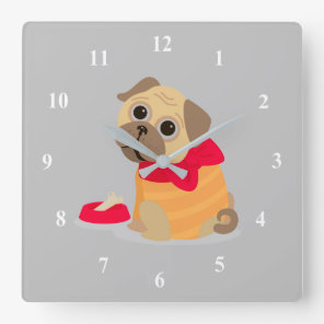 Pug Love adorable pug puppy dog Square Wall Clock