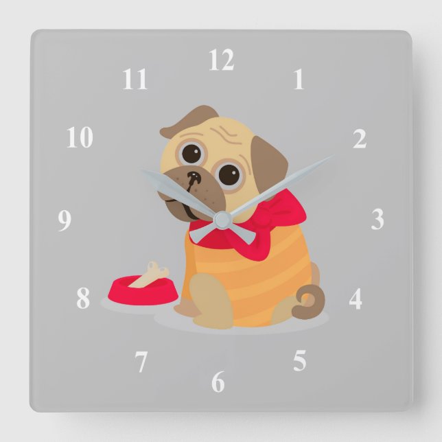 Pug Love adorable pug puppy dog Square Wall Clock (Front)