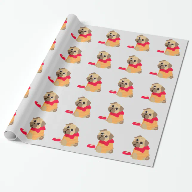 Pug Love adorable pug puppy dog Wrapping Paper | Zazzle