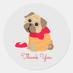 Pug Love adorable pug thank you Classic Round Sticker