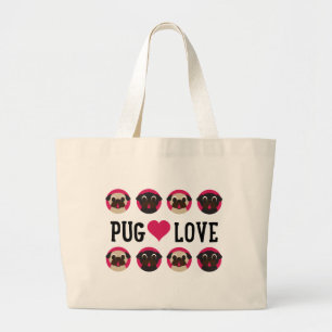 Pug Love Black & Fawn Pugs Canvas Large Tote Bag