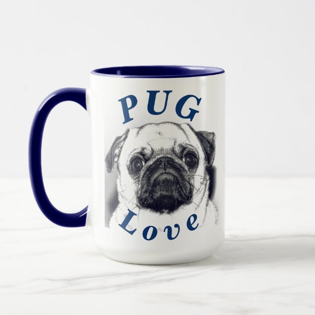 "PUG Love" Cutest Puppy Gift for Her Him Coffee Mug (Left)