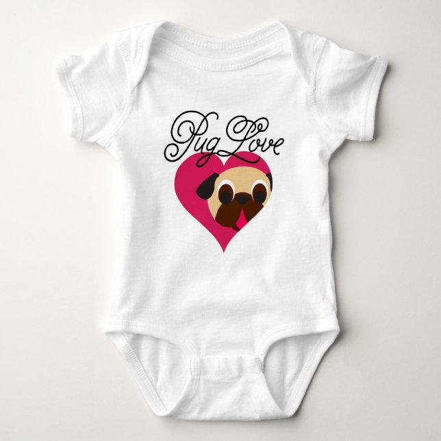 Pug Love Fawn Pug In Heart Bodysuit (Front)