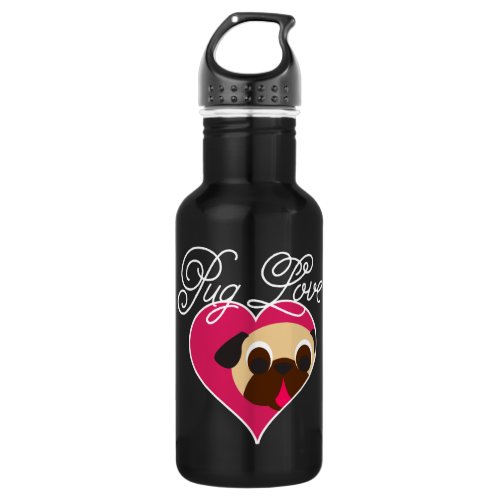 Pug Love Fawn Pug In Heart Water Bottle