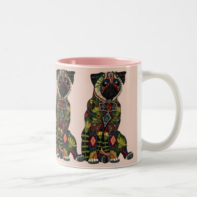 pug love pink Two-Tone coffee mug (Right)