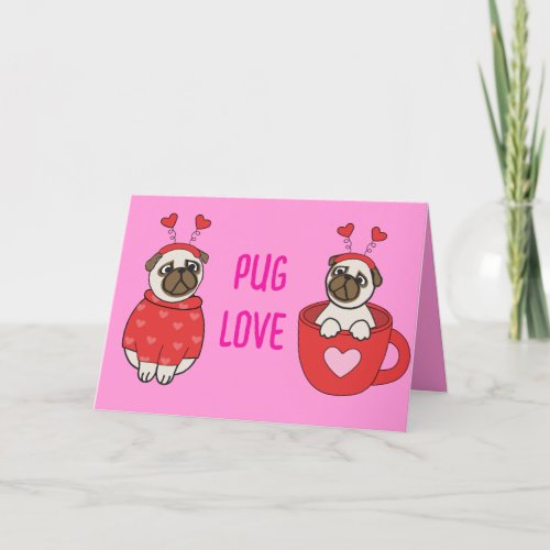 PUG LOVE Valentines Day Dog Doggy Puppy Gift Thank You Card