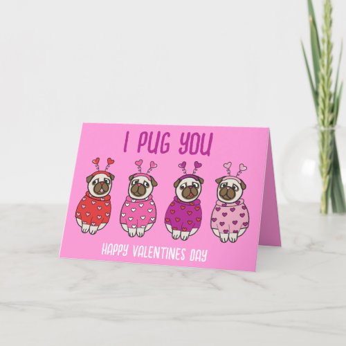 PUG LOVE Valentines Day Dog Doggy Puppy PINK Thank You Card