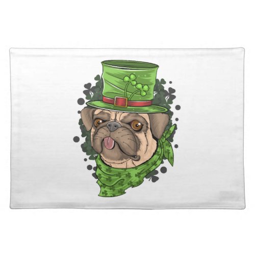 Pug Lover Cute Dog St Patricks Day Lucky Shamroc Cloth Placemat