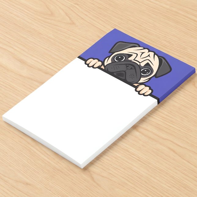Pug Lover Cute Peeking Puppy Dog Gifts Post-it Notes (Cute pug notepad for pug dog lovers, on a desk.)