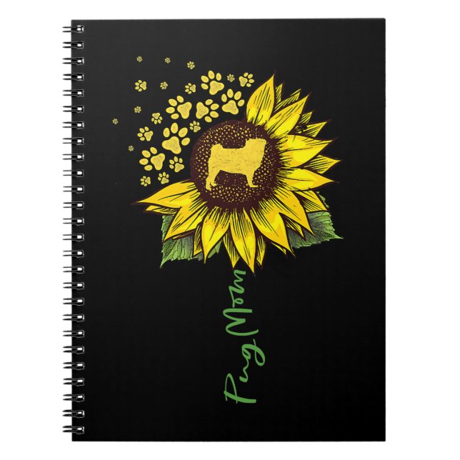 Pug Lover Dog Mom Sunflower Pug Lover Dog Mom Mama Notebook (Front)