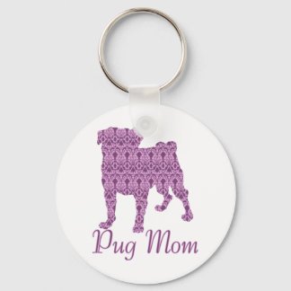 Pug Lover Pink Vintage Damask Keychain