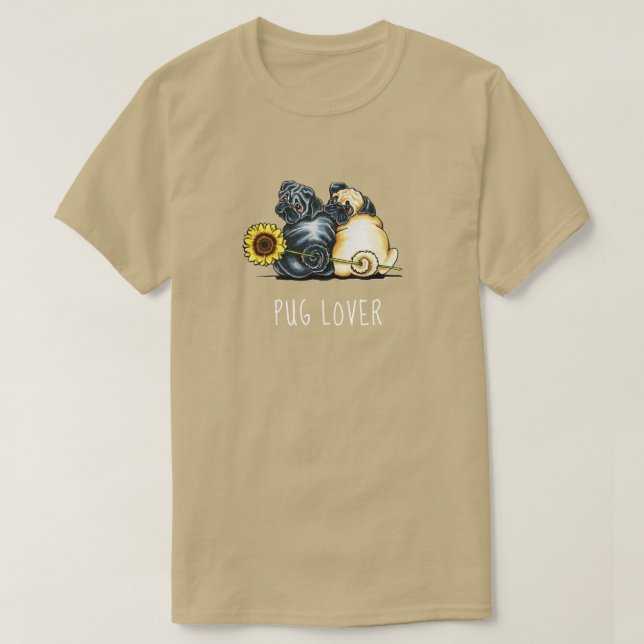 Pug Lover Sunflower T-Shirt (Design Front)