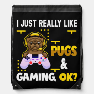 Pug Lover Video Games Dog Pug Gaming For Gamer Drawstring Bag