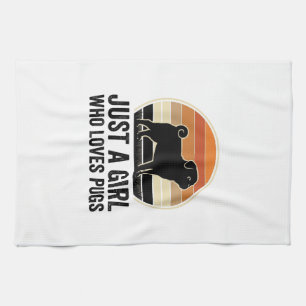 Pug Lover Vintage Just A Girl Dog Shirt Design_1 Kitchen Towel