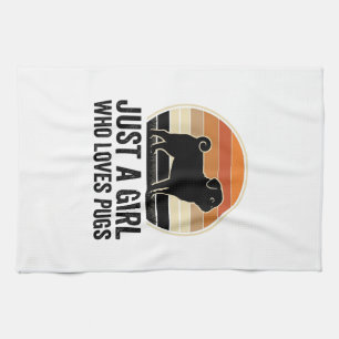 Pug Lover Vintage Just A Girl Dog Shirt Design_1 Kitchen Towel